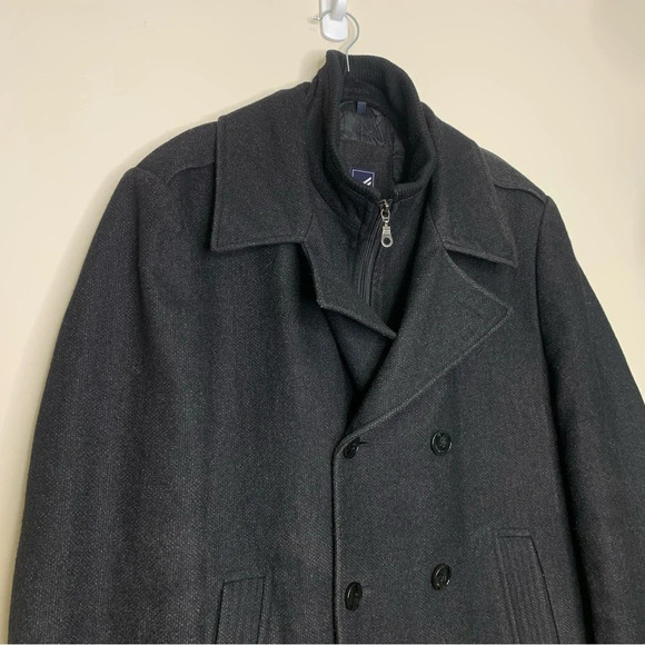 DANIEL HECHTER Charcoal Grey Quilted Lining Wool Zip Up Dress Coat Size L - Picture 2 of 14